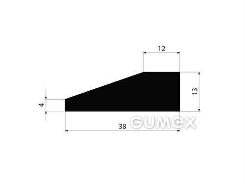 Gumový profil tvaru "lichobežník", 13x38/12mm, 70°ShA, EPDM, -40°C/+100°C, čierny